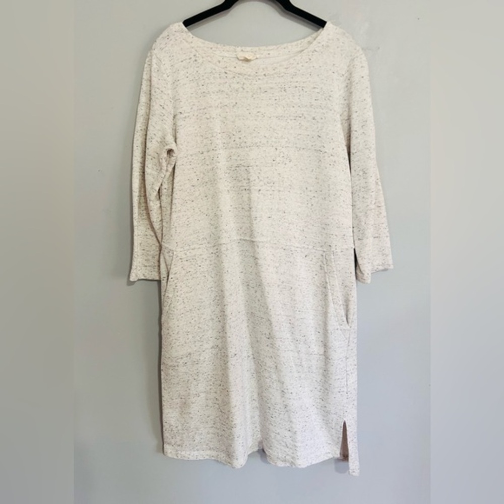 Eileen Fisher Organic Cotton Knit Dress S/P Oatmeal Speckled Minimalist Comfy